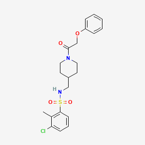 molecular formula C21H25ClN2O4S B2599056 3-氯-2-甲基-N-((1-(2-苯氧基乙酰)哌啶-4-基)甲基)苯磺酰胺 CAS No. 1234950-71-0