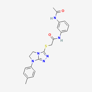 molecular formula C21H22N6O2S B2599060 N-(3-乙酰氨基苯基)-2-((7-(对甲苯基)-6,7-二氢-5H-咪唑并[2,1-c][1,2,4]三唑-3-基)硫代)乙酰胺 CAS No. 921790-45-6