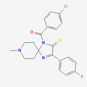 molecular formula C21H19ClFN3OS B2599072 1-(4-氯苯甲酰)-3-(4-氟苯基)-8-甲基-1,4,8-三氮杂螺[4.5]癸-3-烯-2-硫酮 CAS No. 872208-56-5