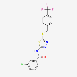 molecular formula C17H11ClF3N3OS2 B2599076 3-chloro-N-(5-((4-(trifluoromethyl)benzyl)thio)-1,3,4-thiadiazol-2-yl)benzamide CAS No. 392301-34-7