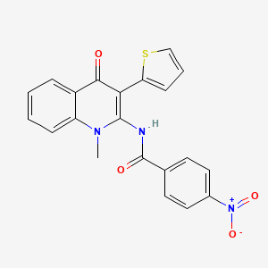 molecular formula C21H15N3O4S B2599080 N-[1-甲基-4-氧代-3-(噻吩-2-基)-1,4-二氢喹啉-2-基]-4-硝基苯甲酰胺 CAS No. 879450-78-9