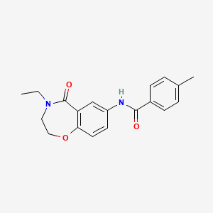 molecular formula C19H20N2O3 B2599086 N-(4-ethyl-5-oxo-2,3,4,5-tetrahydrobenzo[f][1,4]oxazepin-7-yl)-4-methylbenzamide CAS No. 922055-25-2