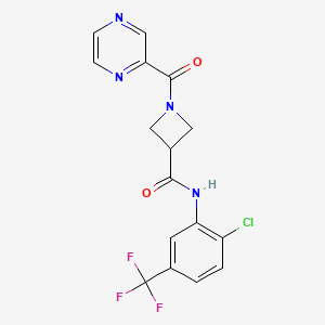 molecular formula C16H12ClF3N4O2 B2599097 N-(2-氯-5-(三氟甲基)苯基)-1-(吡嗪-2-羰基)氮杂环丁烷-3-甲酰胺 CAS No. 1396878-29-7