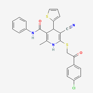 molecular formula C26H20ClN3O2S2 B2599102 6-{[2-(4-chlorophenyl)-2-oxoethyl]sulfanyl}-5-cyano-2-methyl-N-phenyl-4-(thiophen-2-yl)-1,4-dihydropyridine-3-carboxamide CAS No. 201273-67-8