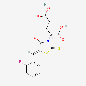 molecular formula C15H12FNO5S2 B2599116 2-[(5Z)-5-[(2-氟苯基)亚甲基]-4-氧代-2-硫代亚甲基-1,3-噻唑烷-3-基]戊二酸 CAS No. 872696-39-4