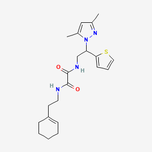 molecular formula C21H28N4O2S B2599117 N'-[2-(cyclohex-1-en-1-yl)ethyl]-N-[2-(3,5-dimethyl-1H-pyrazol-1-yl)-2-(thiophen-2-yl)ethyl]ethanediamide CAS No. 2034343-39-8