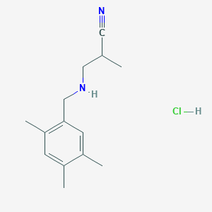 molecular formula C14H21ClN2 B2599131 2-Methyl-3-[(2,4,5-trimethylphenyl)methylamino]propanenitrile;hydrochloride CAS No. 2470436-07-6