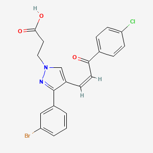 molecular formula C21H16BrClN2O3 B2599133 3-[3-(3-bromophenyl)-4-[(1Z)-3-(4-chlorophenyl)-3-oxoprop-1-en-1-yl]-1H-pyrazol-1-yl]propanoic acid CAS No. 1164455-09-7