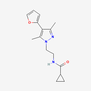 molecular formula C15H19N3O2 B2599138 N-(2-(4-(furan-2-yl)-3,5-dimethyl-1H-pyrazol-1-yl)ethyl)cyclopropanecarboxamide CAS No. 2034328-44-2