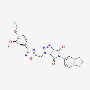 molecular formula C25H24N6O5 B2599150 5-(2,3-dihydro-1H-inden-5-yl)-1-{[3-(4-ethoxy-3-methoxyphenyl)-1,2,4-oxadiazol-5-yl]methyl}-1H,3aH,4H,5H,6H,6aH-pyrrolo[3,4-d][1,2,3]triazole-4,6-dione CAS No. 1172085-08-3