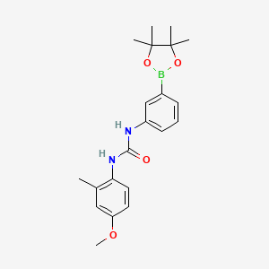 molecular formula C21H27BN2O4 B2599157 1-(4-甲氧基-2-甲基苯基)-3-[3-(四甲基-1,3,2-二氧杂硼环-2-基)苯基]脲 CAS No. 2096997-05-4