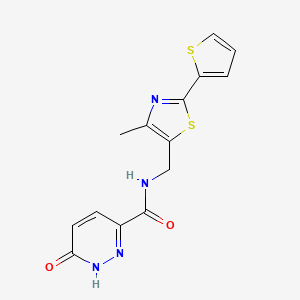 molecular formula C14H12N4O2S2 B2599174 N-((4-methyl-2-(thiophen-2-yl)thiazol-5-yl)methyl)-6-oxo-1,6-dihydropyridazine-3-carboxamide CAS No. 1396814-69-9