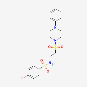 molecular formula C18H22FN3O4S2 B2599180 4-fluoro-N-(2-((4-phenylpiperazin-1-yl)sulfonyl)ethyl)benzenesulfonamide CAS No. 897622-25-2