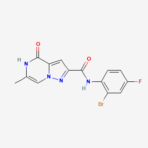 molecular formula C14H10BrFN4O2 B2599181 N-(2-溴-4-氟苯基)-6-甲基-4-氧代-4,5-二氢吡唑并[1,5-a]嘧啶-2-甲酰胺 CAS No. 1795485-74-3