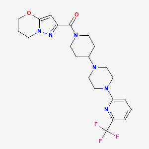 molecular formula C22H27F3N6O2 B2599183 (6,7-dihydro-5H-pyrazolo[5,1-b][1,3]oxazin-2-yl)(4-(4-(6-(trifluoromethyl)pyridin-2-yl)piperazin-1-yl)piperidin-1-yl)methanone CAS No. 2034612-37-6
