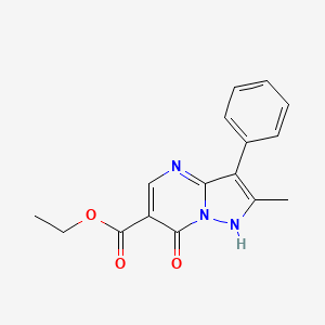 molecular formula C16H15N3O3 B2599187 Ethyl 2-methyl-7-oxo-3-phenyl-4,7-dihydropyrazolo[1,5-a]pyrimidine-6-carboxylate CAS No. 890007-87-1