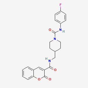 molecular formula C23H22FN3O4 B2599200 N-(4-fluorophenyl)-4-((2-oxo-2H-chromene-3-carboxamido)methyl)piperidine-1-carboxamide CAS No. 1235063-54-3