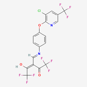 molecular formula C18H8ClF9N2O3 B2599210 3-[(4-{[3-Chloro-5-(trifluoromethyl)-2-pyridinyl]oxy}anilino)methylene]-1,1,1,5,5,5-hexafluoro-2,4-pentanedione CAS No. 339099-76-2