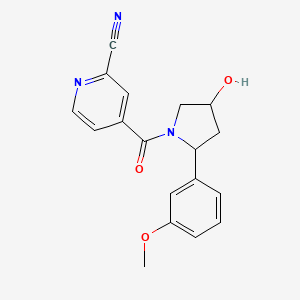 molecular formula C18H17N3O3 B2599212 4-[4-Hydroxy-2-(3-methoxyphenyl)pyrrolidine-1-carbonyl]pyridine-2-carbonitrile CAS No. 2108971-29-3