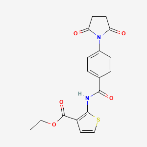 molecular formula C18H16N2O5S B2599214 2-(4-(2,5-二氧代吡咯烷-1-基)苯甲酰胺)噻吩-3-羧酸乙酯 CAS No. 921140-92-3