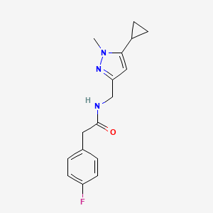 molecular formula C16H18FN3O B2599224 N-((5-环丙基-1-甲基-1H-吡唑-3-基)甲基)-2-(4-氟苯基)乙酰胺 CAS No. 1448131-41-6