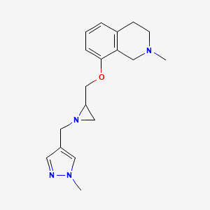 molecular formula C18H24N4O B2599235 2-Methyl-8-[[1-[(1-methylpyrazol-4-yl)methyl]aziridin-2-yl]methoxy]-3,4-dihydro-1H-isoquinoline CAS No. 2418718-27-9