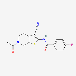 molecular formula C17H14FN3O2S B2599249 N-(6-acetyl-3-cyano-5,7-dihydro-4H-thieno[2,3-c]pyridin-2-yl)-4-fluorobenzamide CAS No. 920451-14-5