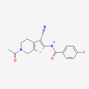 molecular formula C17H14FN3O2S B2599249 N-(6-乙酰基-3-氰基-5,7-二氢-4H-噻吩并[2,3-c]吡啶-2-基)-4-氟苯甲酰胺 CAS No. 920451-14-5