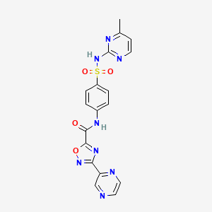 molecular formula C18H14N8O4S B2599251 N-(4-(N-(4-甲基嘧啶-2-基)磺酰胺基)苯基)-3-(吡嗪-2-基)-1,2,4-恶二唑-5-甲酰胺 CAS No. 1219902-93-8