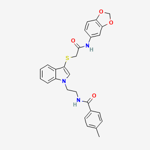 N-[2-[3-[2-(1,3-benzodioxol-5-ylamino)-2-oxoethyl]sulfanylindol-1-yl]ethyl]-4-methylbenzamide