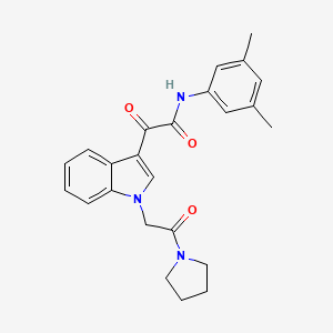 molecular formula C24H25N3O3 B2599263 N-(3,5-dimethylphenyl)-2-oxo-2-(1-(2-oxo-2-(pyrrolidin-1-yl)ethyl)-1H-indol-3-yl)acetamide CAS No. 872854-78-9