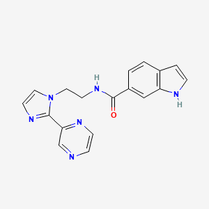 molecular formula C18H16N6O B2599293 N-{2-[2-(pyrazin-2-yl)-1H-imidazol-1-yl]ethyl}-1H-indole-6-carboxamide CAS No. 2097898-95-6