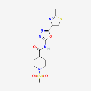molecular formula C13H17N5O4S2 B2599318 1-(甲基磺酰基)-N-(5-(2-甲基噻唑-4-基)-1,3,4-恶二唑-2-基)哌啶-4-甲酰胺 CAS No. 1251557-14-8