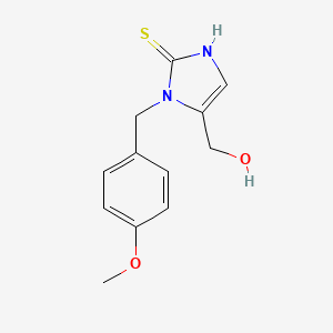 molecular formula C12H14N2O2S B2599322 [2-巯基-1-(4-甲氧基苄基)-1H-咪唑-5-基]甲醇 CAS No. 470690-99-4