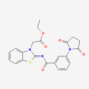 molecular formula C22H19N3O5S B2599326 Ethyl 2-[2-[3-(2,5-dioxopyrrolidin-1-yl)benzoyl]imino-1,3-benzothiazol-3-yl]acetate CAS No. 865247-00-3