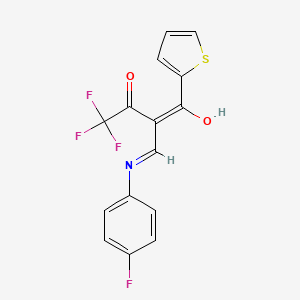 molecular formula C15H9F4NO2S B2599339 4,4,4-三氟-2-[(4-氟苯胺)亚甲基]-1-(2-噻吩基)丁烷-1,3-二酮 CAS No. 332055-70-6