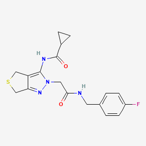 molecular formula C18H19FN4O2S B2599343 N-(2-(2-((4-fluorobenzyl)amino)-2-oxoethyl)-4,6-dihydro-2H-thieno[3,4-c]pyrazol-3-yl)cyclopropanecarboxamide CAS No. 1105250-19-8