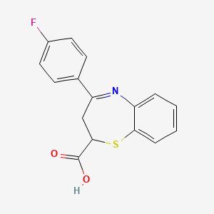 molecular formula C16H12FNO2S B2599358 4-(4-Fluorophenyl)-2,3-dihydro-1,5-benzothiazepine-2-carboxylic acid CAS No. 853902-04-2
