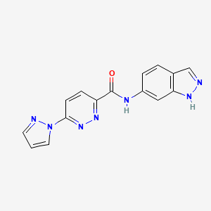 molecular formula C15H11N7O B2599361 N-(1H-吲唑-6-基)-6-(1H-吡唑-1-基)吡啶并-3-甲酰胺 CAS No. 1351588-70-9