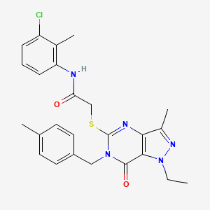 molecular formula C25H26ClN5O2S B2599364 N-(3-氯-2-甲基苯基)-2-({1-乙基-3-甲基-6-[(4-甲基苯基)甲基]-7-氧代-1H,6H,7H-吡唑并[4,3-d]嘧啶-5-基}硫烷基)乙酰胺 CAS No. 1359083-09-2