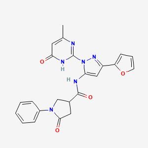 N-(3-(furan-2-yl)-1-(4-methyl-6-oxo-1,6-dihydropyrimidin-2-yl)-1H-pyrazol-5-yl)-5-oxo-1-phenylpyrrolidine-3-carboxamide