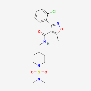 molecular formula C19H25ClN4O4S B2599386 3-(2-chlorophenyl)-N-((1-(N,N-dimethylsulfamoyl)piperidin-4-yl)methyl)-5-methylisoxazole-4-carboxamide CAS No. 2034331-05-8