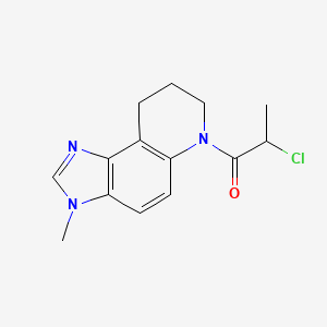 molecular formula C14H16ClN3O B2599389 2-Chloro-1-(3-methyl-8,9-dihydro-7H-imidazo[4,5-f]quinolin-6-yl)propan-1-one CAS No. 2411307-26-9