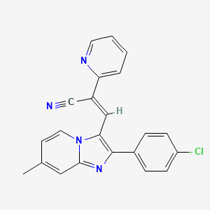 molecular formula C22H15ClN4 B2599396 (Z)-3-[2-(4-chlorophenyl)-7-methylimidazo[1,2-a]pyridin-3-yl]-2-(2-pyridinyl)-2-propenenitrile CAS No. 477847-68-0