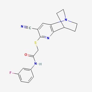 molecular formula C19H17FN4OS B2599403 2-[(7-cyano-3,4-dihydro-2H-1,4-ethano-1,5-naphthyridin-6-yl)sulfanyl]-N-(3-fluorophenyl)acetamide CAS No. 728885-86-7