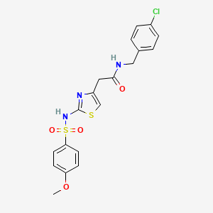 molecular formula C19H18ClN3O4S2 B2599443 N-(4-chlorobenzyl)-2-(2-(4-methoxyphenylsulfonamido)thiazol-4-yl)acetamide CAS No. 922000-55-3