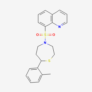 molecular formula C21H22N2O2S2 B2599444 4-(Quinolin-8-ylsulfonyl)-7-(o-tolyl)-1,4-thiazepane CAS No. 1705511-22-3