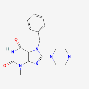 molecular formula C18H22N6O2 B2599448 7-Benzyl-3-methyl-8-(4-methyl-piperazin-1-yl)-3,7-dihydro-purine-2,6-dione CAS No. 332103-57-8
