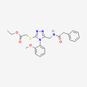 molecular formula C22H24N4O4S B2599456 ethyl 2-((4-(2-methoxyphenyl)-5-((2-phenylacetamido)methyl)-4H-1,2,4-triazol-3-yl)thio)acetate CAS No. 689746-70-1