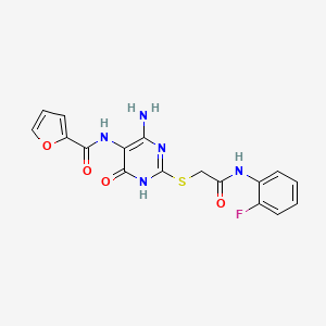 molecular formula C17H14FN5O4S B2599467 N-(4-amino-2-((2-((2-fluorophenyl)amino)-2-oxoethyl)thio)-6-oxo-1,6-dihydropyrimidin-5-yl)furan-2-carboxamide CAS No. 868226-14-6